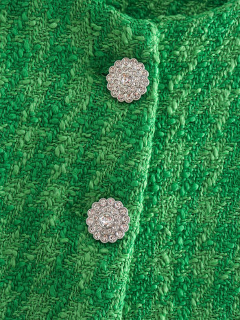 TELLHONEY Fashion Πράσινη Υφή Tweed Γιλέκο για Γυναικείο Κομψό γιλέκο αμάνικο μπουφάν με τσέπες Γυναικεία vintage crop τοπ