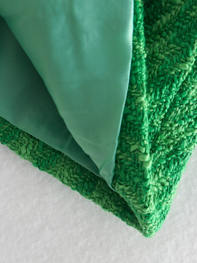 TELLHONEY Modni prsluk od tvida zelene teksture za žene Elegantni prsluk Jakna bez rukava s džepovima Ženske vintage kratke majice