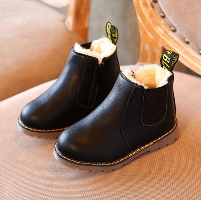 Cizme pentru copii stil clasic Cizme pentru băieți 21-36 Cizme pentru copii mici din piele moale Cizme calde din blană de pluș Toamnă iarnă Cizme fete