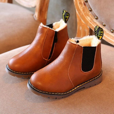 Cizme pentru copii stil clasic Cizme pentru băieți 21-36 Cizme pentru copii mici din piele moale Cizme calde din blană de pluș Toamnă iarnă Cizme fete