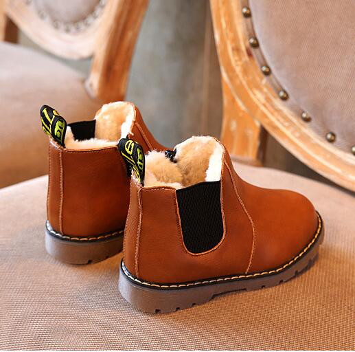 Cizme pentru copii stil clasic Cizme pentru băieți 21-36 Cizme pentru copii mici din piele moale Cizme calde din blană de pluș Toamnă iarnă Cizme fete