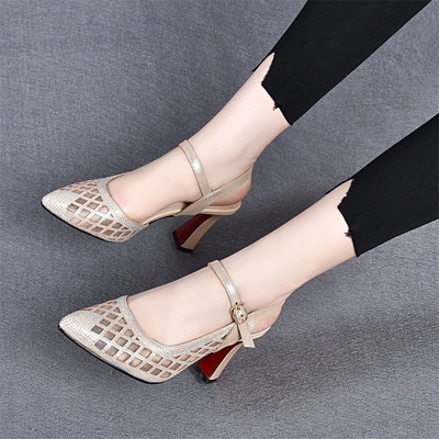 2022. Sandale na visoke potpetice Ženske mrežaste ljetne cipele Ženske cipele na šiljak, gležanj, kopča, remen, etnički vez, cvijet, ručni rad