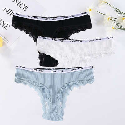 3 buc/lot tanga sexy din bumbac chiloți cu talie joasă din dantelă pentru dama.