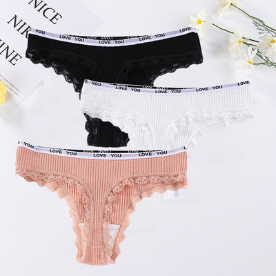 3 buc/lot tanga sexy din bumbac chiloți cu talie joasă din dantelă pentru dama.