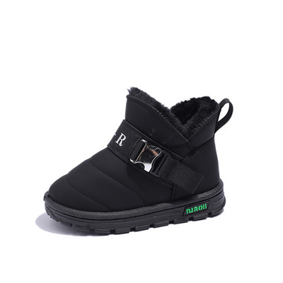 Dječje čizme za snijeg 2023 Nove kaki zimske podstavljene zadebljane pamučne cipele za dječake i djevojčice Bež moda s ravnim dječjim crnim čizmama