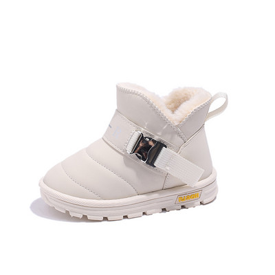 Dječje čizme za snijeg 2023 Nove kaki zimske podstavljene zadebljane pamučne cipele za dječake i djevojčice Bež moda s ravnim dječjim crnim čizmama