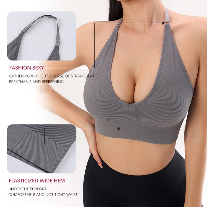 „Flarixa Halter“ sportinė liemenėlė moterims, besiūliai paminkštinti aktyvūs drabužiai Liemenėlė Fitness Yoga Top Bralette Back Invisible Gym Treniruočių apatinis trikotažas