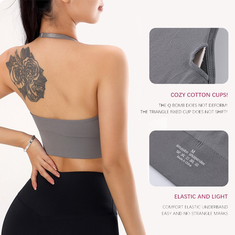 „Flarixa Halter“ sportinė liemenėlė moterims, besiūliai paminkštinti aktyvūs drabužiai Liemenėlė Fitness Yoga Top Bralette Back Invisible Gym Treniruočių apatinis trikotažas
