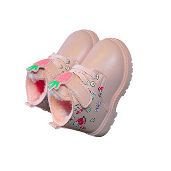 Gril Shoe Есен Зима Бебешки ботуши за момичета Прохождащи Сладки ботуши до глезена Детски обувки Модни топли плюшени ботуши за сняг Бебешки нехлъзгащи се кожени обувки