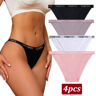 Finetoo 4 bucăți chiloți din bumbac pentru femei, cu litere sexy, slip cu talie joasă, lenjerie elastică pentru femeie, moale, respirabilă, S-XL