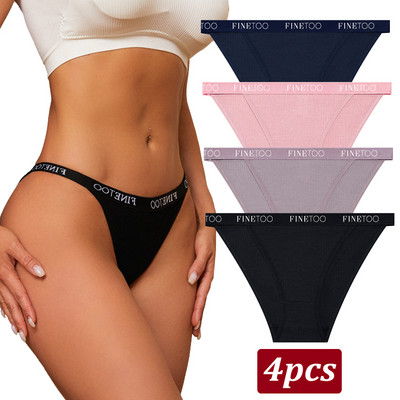 Finetoo 4 bucăți chiloți din bumbac pentru femei, cu litere sexy, slip cu talie joasă, lenjerie elastică pentru femeie, moale, respirabilă, S-XL