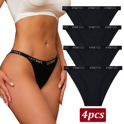 Finetoo 4 bucăți chiloți din bumbac pentru femei, cu litere sexy, slip cu talie joasă, lenjerie elastică pentru femeie, moale, respirabilă, S-XL