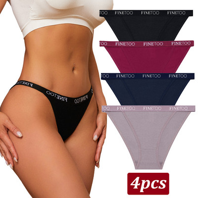 Finetoo 4 bucăți chiloți din bumbac pentru femei, cu litere sexy, slip cu talie joasă, lenjerie elastică pentru femeie, moale, respirabilă, S-XL