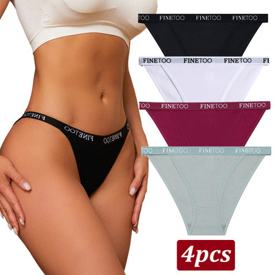 Finetoo 4 bucăți chiloți din bumbac pentru femei, cu litere sexy, slip cu talie joasă, lenjerie elastică pentru femeie, moale, respirabilă, S-XL