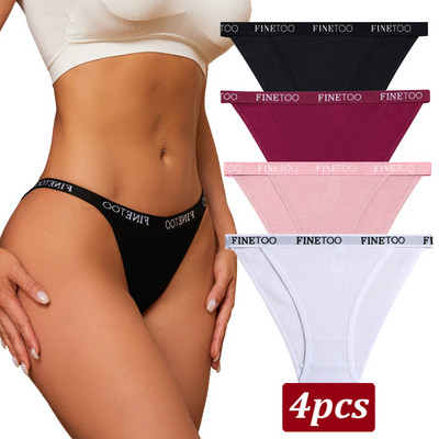 Finetoo 4 bucăți chiloți din bumbac pentru femei, cu litere sexy, slip cu talie joasă, lenjerie elastică pentru femeie, moale, respirabilă, S-XL
