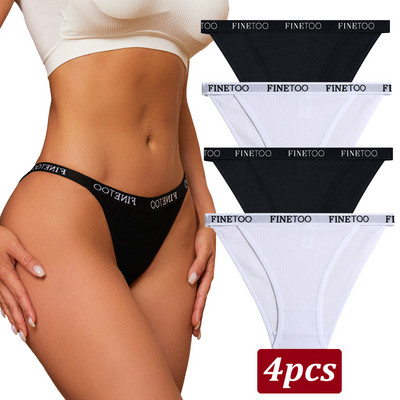 Finetoo 4 bucăți chiloți din bumbac pentru femei, cu litere sexy, slip cu talie joasă, lenjerie elastică pentru femeie, moale, respirabilă, S-XL