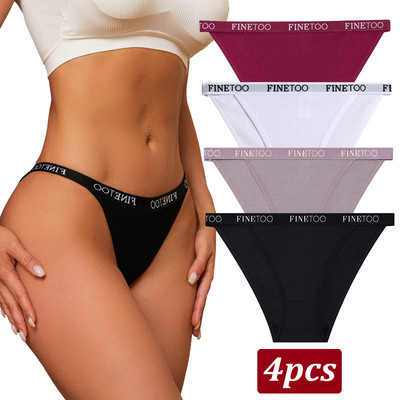Finetoo 4 bucăți chiloți din bumbac pentru femei, cu litere sexy, slip cu talie joasă, lenjerie elastică pentru femeie, moale, respirabilă, S-XL