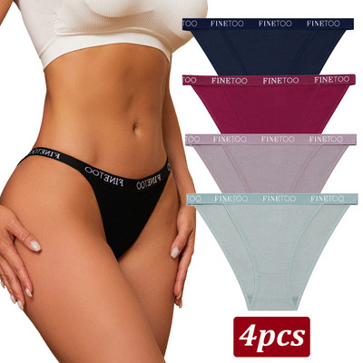 Finetoo 4 bucăți chiloți din bumbac pentru femei, cu litere sexy, slip cu talie joasă, lenjerie elastică pentru femeie, moale, respirabilă, S-XL