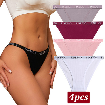 Finetoo 4 bucăți chiloți din bumbac pentru femei, cu litere sexy, slip cu talie joasă, lenjerie elastică pentru femeie, moale, respirabilă, S-XL