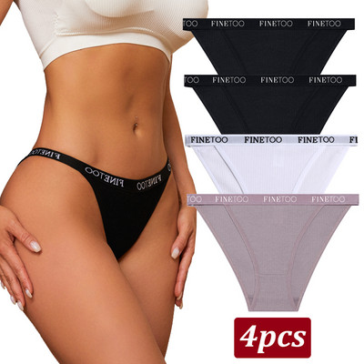 Finetoo 4 bucăți chiloți din bumbac pentru femei, cu litere sexy, slip cu talie joasă, lenjerie elastică pentru femeie, moale, respirabilă, S-XL