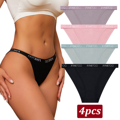Finetoo 4 bucăți chiloți din bumbac pentru femei, cu litere sexy, slip cu talie joasă, lenjerie elastică pentru femeie, moale, respirabilă, S-XL