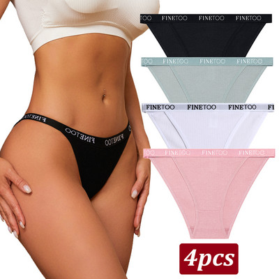 Finetoo 4 bucăți chiloți din bumbac pentru femei, cu litere sexy, slip cu talie joasă, lenjerie elastică pentru femeie, moale, respirabilă, S-XL