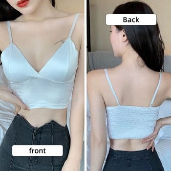 Γυναικεία Ice Silk Camisole σουτιέν Εσώρουχα Crop Top Tanks Ελεύθερο Μέγεθος Μαύρο Ροζ Λευκό Κορίτσι V Λαιμός Απαλός Αθλητισμός Casual Cool Sexy