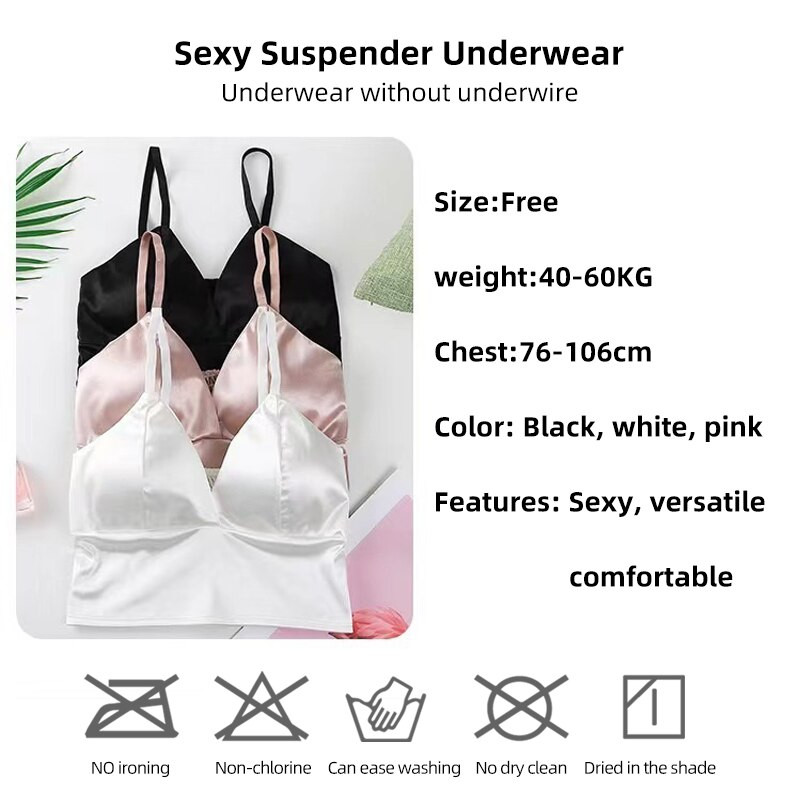 Moterų ledinis šilkas Camisole liemenėlė Apatiniai drabužiai Crop Top Tanks Nemokama Dydis Juoda Rožinė Balta Mergaitė V kaklelis Lygus Sportas Kasdienis Šaunus Seksualus