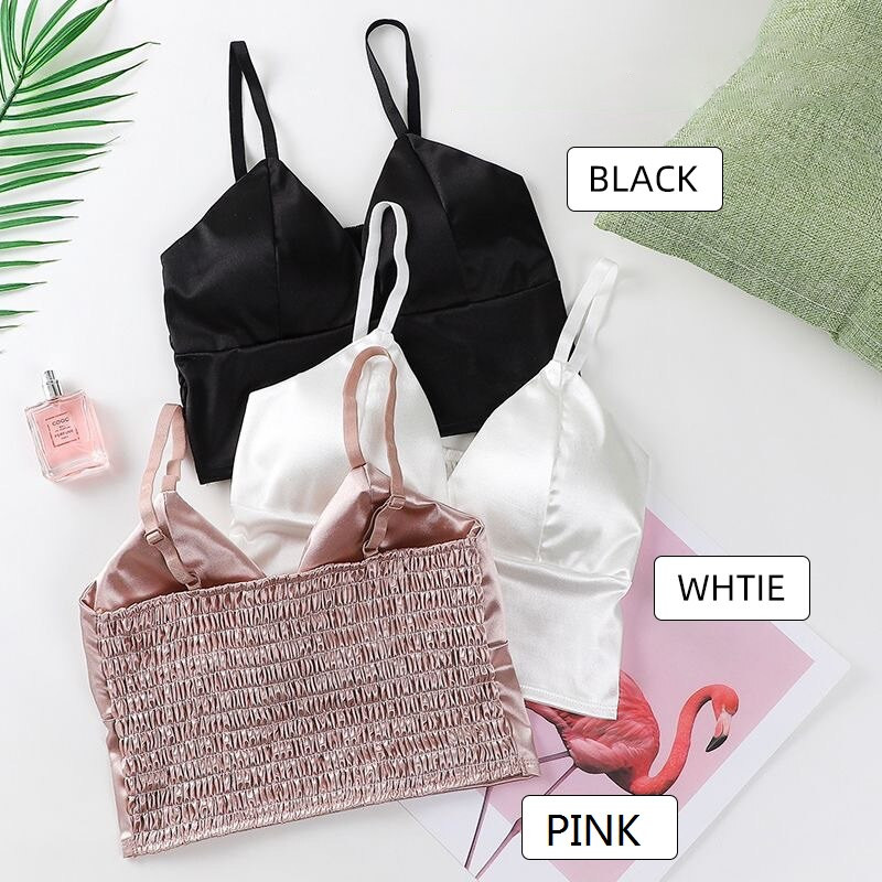 Moterų ledinis šilkas Camisole liemenėlė Apatiniai drabužiai Crop Top Tanks Nemokama Dydis Juoda Rožinė Balta Mergaitė V kaklelis Lygus Sportas Kasdienis Šaunus Seksualus