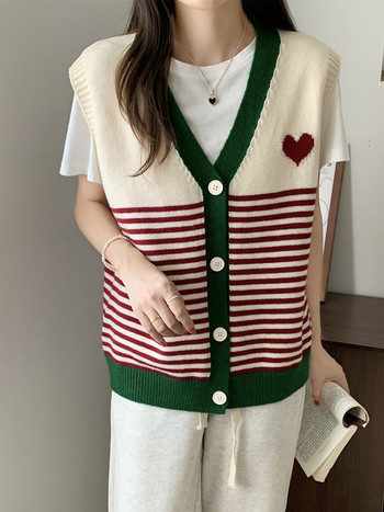 Colorfaith New 2022 Κομψό ριγέ γιλέκο κορεατικής μόδας πλεκτό vintage πουλόβερ Γυναικεία φθινοπωρινά χειμερινά άγρια γυναικεία γιλέκα SWV3528JX