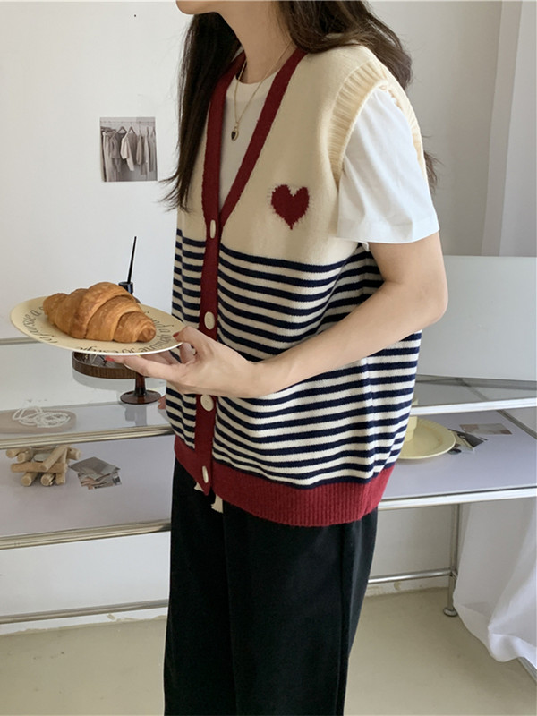 Colorfaith New 2022 Prašmatni korėjietiška mada dryžuota liemenė Megzti vintažiniai megztiniai Moteriški rudens žiemos laukinės ponios liemenės SWV3528JX