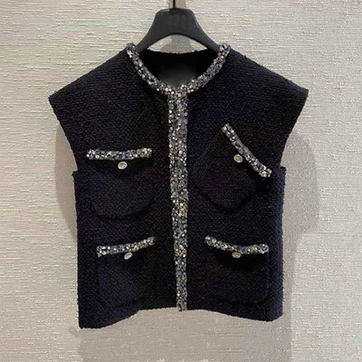 Korėjietiška liemenė moterims O formos iškirpte be rankovių Tvido vintažinė liemenė Temperamentas mados tankiai Tunika Y2k Viršutiniai Chalecos Para Mujer