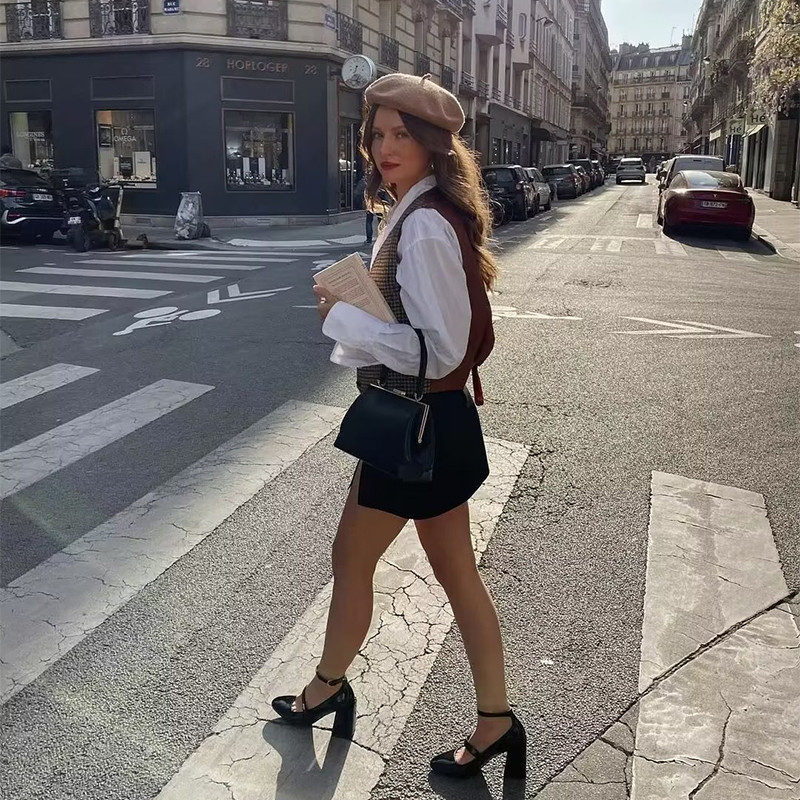 Ženski vintage karirani prsluk Jakna bez rukava Chic ženski prsluk Ženska nova gornja odjeća 2022.