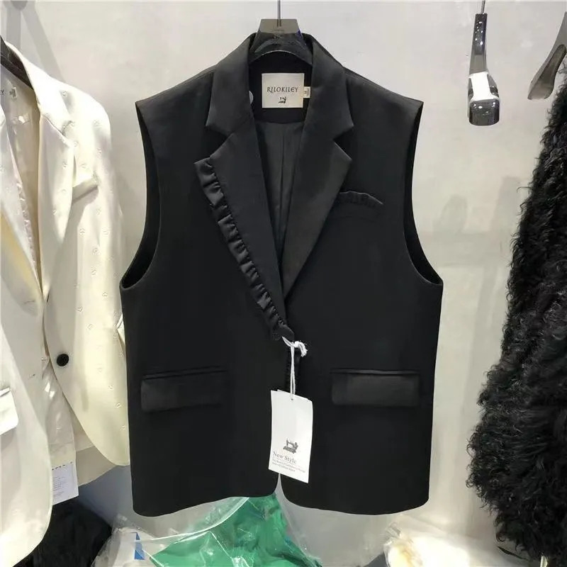 Uus 2023. aasta moeülikond, vest naiste naiste vest, vaba kevad-sügis korea varrukateta vabaaja bleiserivestid, mantlid, naiste topid