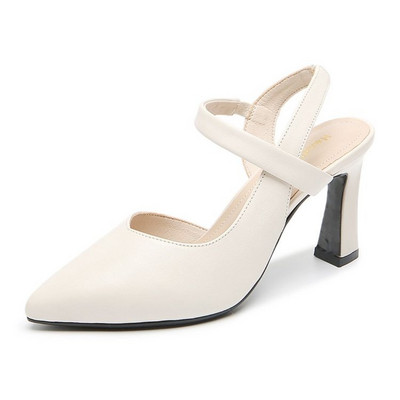 Naiste kõrged kontsad suvised uue stiiliga paksud kontsad pehmest nahast ühevärvilised sandaalid Baotou moega kõrge kontsaga naiste kingad