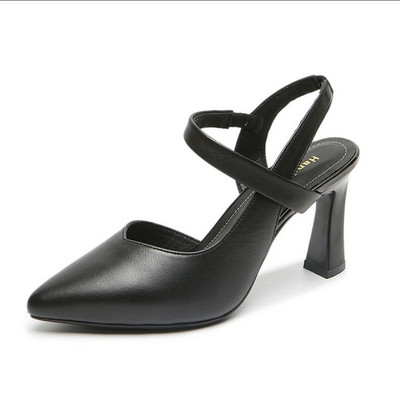 Naiste kõrged kontsad suvised uue stiiliga paksud kontsad pehmest nahast ühevärvilised sandaalid Baotou moega kõrge kontsaga naiste kingad