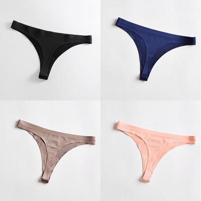 4 bucăți/set tanga sexy pentru femei, chiloți din mătase de gheață, lenjerie de corp, fără sudură, tanga solidă, cu talie joasă, lenjerie pentru femei, Tanga 4 buc.