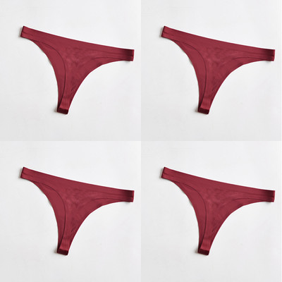 4 bucăți/set tanga sexy pentru femei, chiloți din mătase de gheață, lenjerie de corp, fără sudură, tanga solidă, cu talie joasă, lenjerie pentru femei, Tanga 4 buc.