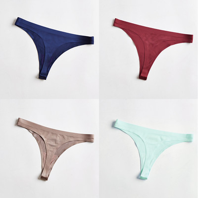 4 bucăți/set tanga sexy pentru femei, chiloți din mătase de gheață, lenjerie de corp, fără sudură, tanga solidă, cu talie joasă, lenjerie pentru femei, Tanga 4 buc.