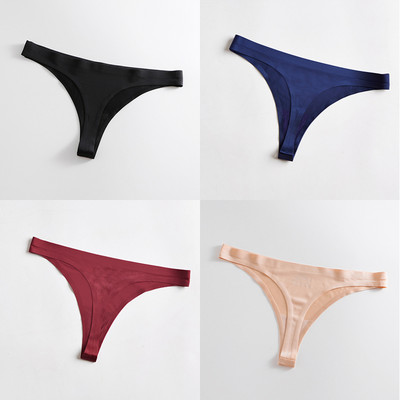 4 bucăți/set tanga sexy pentru femei, chiloți din mătase de gheață, lenjerie de corp, fără sudură, tanga solidă, cu talie joasă, lenjerie pentru femei, Tanga 4 buc.