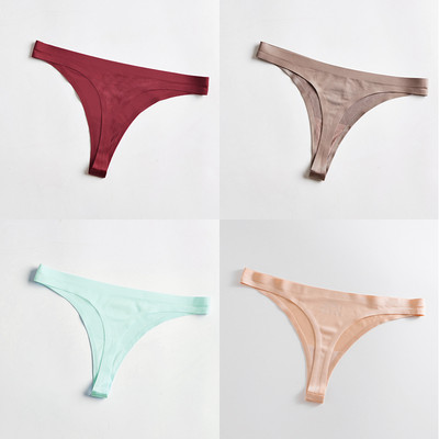 4 bucăți/set tanga sexy pentru femei, chiloți din mătase de gheață, lenjerie de corp, fără sudură, tanga solidă, cu talie joasă, lenjerie pentru femei, Tanga 4 buc.