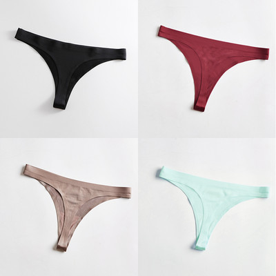 4 bucăți/set tanga sexy pentru femei, chiloți din mătase de gheață, lenjerie de corp, fără sudură, tanga solidă, cu talie joasă, lenjerie pentru femei, Tanga 4 buc.