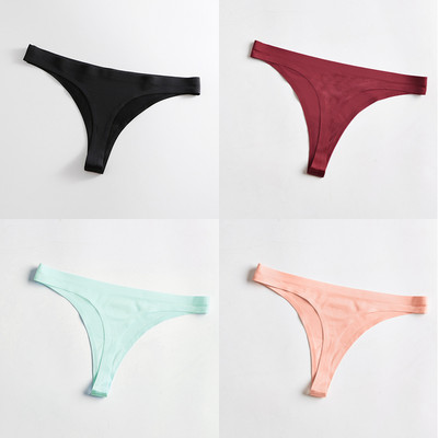 4 bucăți/set tanga sexy pentru femei, chiloți din mătase de gheață, lenjerie de corp, fără sudură, tanga solidă, cu talie joasă, lenjerie pentru femei, Tanga 4 buc.