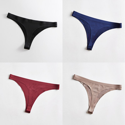 4 bucăți/set tanga sexy pentru femei, chiloți din mătase de gheață, lenjerie de corp, fără sudură, tanga solidă, cu talie joasă, lenjerie pentru femei, Tanga 4 buc.