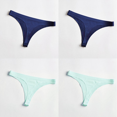 4 bucăți/set tanga sexy pentru femei, chiloți din mătase de gheață, lenjerie de corp, fără sudură, tanga solidă, cu talie joasă, lenjerie pentru femei, Tanga 4 buc.