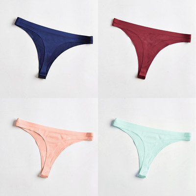 4 bucăți/set tanga sexy pentru femei, chiloți din mătase de gheață, lenjerie de corp, fără sudură, tanga solidă, cu talie joasă, lenjerie pentru femei, Tanga 4 buc.