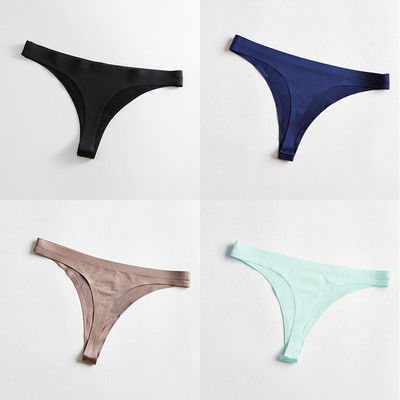 4 bucăți/set tanga sexy pentru femei, chiloți din mătase de gheață, lenjerie de corp, fără sudură, tanga solidă, cu talie joasă, lenjerie pentru femei, Tanga 4 buc.