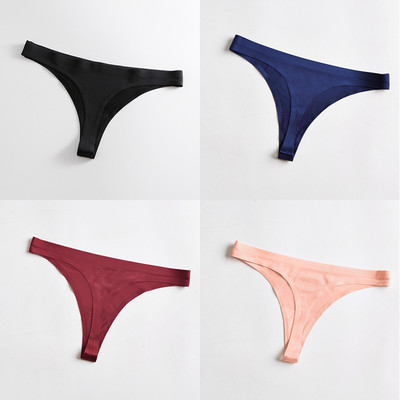 4 bucăți/set tanga sexy pentru femei, chiloți din mătase de gheață, lenjerie de corp, fără sudură, tanga solidă, cu talie joasă, lenjerie pentru femei, Tanga 4 buc.