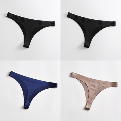 4 bucăți/set tanga sexy pentru femei, chiloți din mătase de gheață, lenjerie de corp, fără sudură, tanga solidă, cu talie joasă, lenjerie pentru femei, Tanga 4 buc.