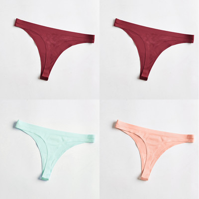 4 bucăți/set tanga sexy pentru femei, chiloți din mătase de gheață, lenjerie de corp, fără sudură, tanga solidă, cu talie joasă, lenjerie pentru femei, Tanga 4 buc.